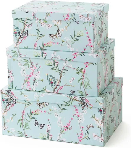 Soul & Lane Cajas de almacenamiento de fotos de mariposas en vuelo (juego de 3): cajas anidables con tapas, contenedores de cartón decorativos