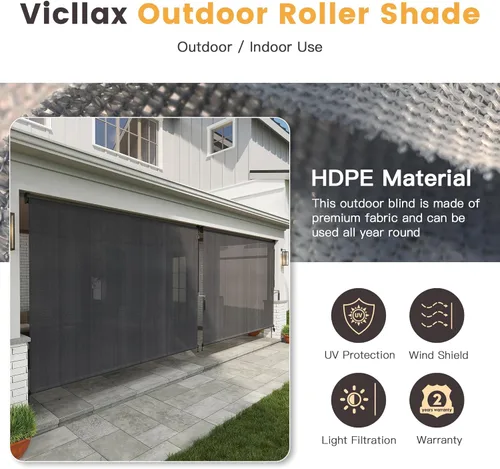 Miniatura 6 de VICLLAX - Tela para persiana enrollable para exteriores, persianas para porch y gazebo, persianas para patio sin cables