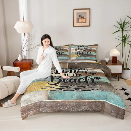 Miniatura 12 de Manfei Go Fishing Juego de edredón tamaño King para niños, juego de ropa de cama con diseño geométrico de peces de bass y rombos, decoración
