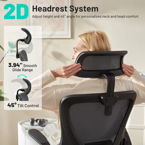 Miniatura 4 de AreShark Silla de oficina – Silla de escritorio ergonómica de malla transpirable con reposacabezas 2D y soporte lumbar ajustable – Silla ejecutiva