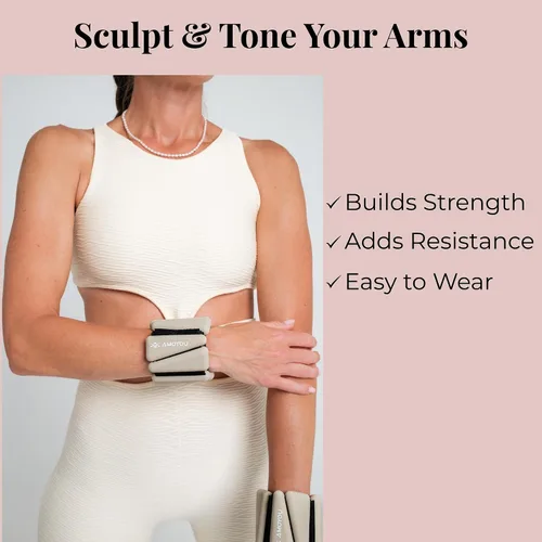 Miniatura 3 de AMOYOU Pesas de muñeca y tobillo para mujer, pesas de tobillo de 2 libras (juego de 2, 1 libra cada una), pesas de brazo para mujer, pesas de Beige