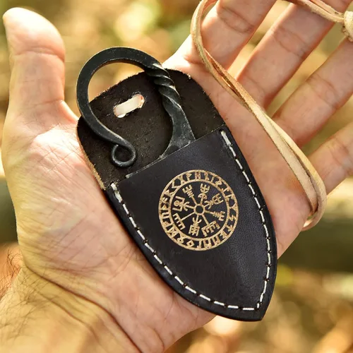 Cuchillo celta forjado a mano – Hoja de acero al carbono con funda de cuero – Hoja fija vintage para acampar, supervivencia, senderismo – Regalo