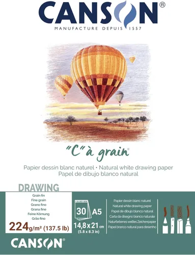 Miniatura 6 de Canson "C à Grain A3 - Bloc de papel blanco para dibujo y boceto, 30 hojas, textura de grano fino, pegado en un lado corto, ideal para artistas