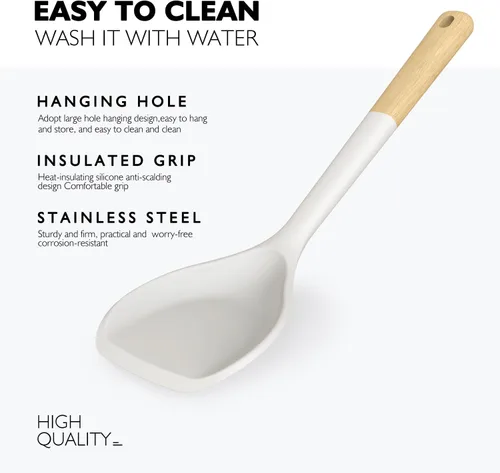 Miniatura 3 de Juego de utensilios de cocina de silicona grandes – Utensilios de cocina de silicona resistentes al calor para cocinar con asas de madera, juego