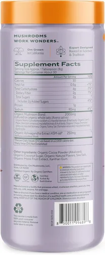 Miniatura 2 de OM MUSHROOM SUPERFOOD Mezcla de Chocolate Caliente – Cacao Holandés con Lion’s Mane, Reishi, Chaga y Cola de Turquía – Apoya el Enfoque, la Calma