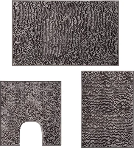 Miniatura 15 de Juego de 2 alfombras de baño de felpilla gris, antideslizantes, absorbentes, para ducha, de secado rápido, lavables a máquina, felpa suave, 17 x 24