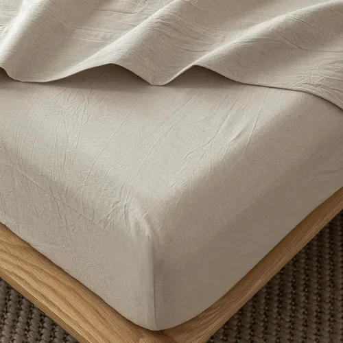 Miniatura 37 de MooMee Sábana bajera ajustable de solo 100% algodón lavado con textura parecida al lino, transpirable, duradera, suave, cómoda, bolsillo profundo