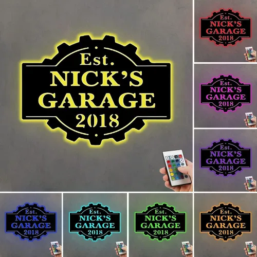 Miniatura 5 de Letrero de neón personalizado para garaje, letrero de metal con nombre de garaje personalizado, letrero iluminado para garaje, arte de pared
