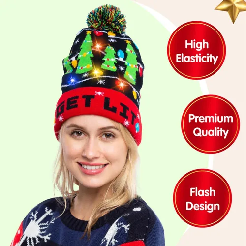 Miniatura 2 de JOYIN Gorro de punto con luz de Navidad, suéter feo de Navidad, gorro LED con 6 modos intermitentes, divertido gorro para mujeres y hombres