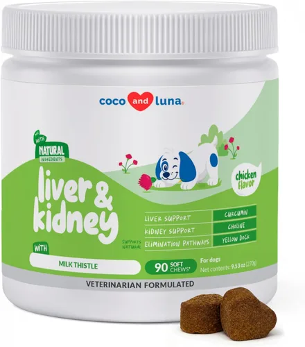 Cardo mariano para perros – 90 masticables suaves – Apoyo hepático y renal – Apoyo hepático con EPA y DHA – Desintoxicación – Suplemento hepático