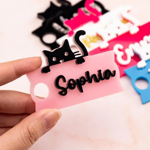 Miniatura 5 de callie Placa de nombre personalizada de gato para taza Stanley de 30 onzas, 40 onzas, etiqueta de nombre personalizada para tapa de vaso Stanley