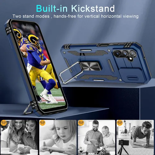 Miniatura 4 de DEERLAMN Funda para Samsung Galaxy A14 5G con Cubierta Deslizante para Cámara + Protector de Pantalla (2 Paquetes), Soporte de Anillo Giratorio