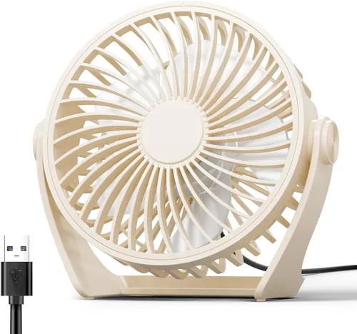 Edvision Ventilador de escritorio USB, pequeño portátil de 5 pulgadas, 3 velocidades, potente mini ventilador de escritorio personal, rotación de