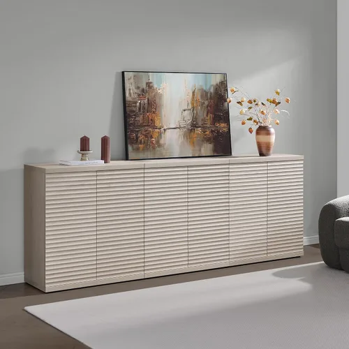 Miniatura 2 de SICOTAS Gabinete Buffet con Almacenamiento Aparador de Acento Credenza Moderna con Puertas y Estantes Consola de Medios Acanalada Mesa de Bar