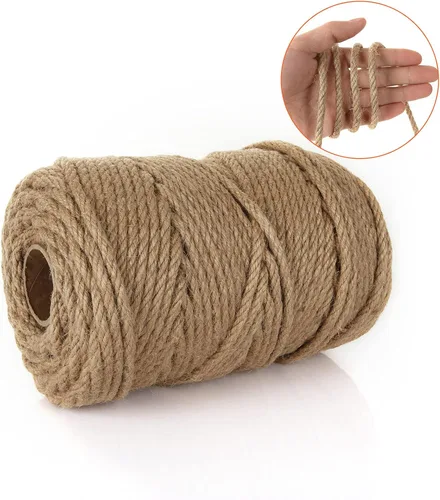 Miniatura 3 de Cuerda de yute de 328 pies de 0.236 in, 4 capas de yute grueso natural, cáñamo resistente para poste rascador de gatos, manualidades, jardinería