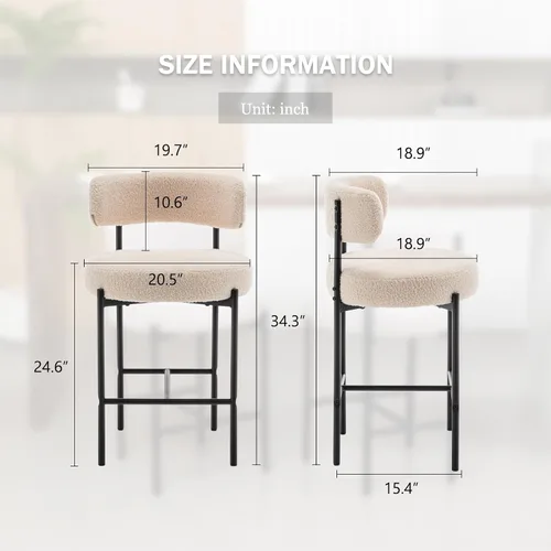 Miniatura 2 de Cinxzar Taburetes de Bar Boucle Juego de 2, Taburetes de Bar de Altura de Mostrador Beige con Respaldos, Taburetes Modernos para Isla de Cocina