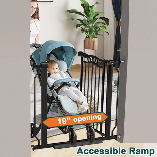 Miniatura 6 de Fairy Baby Puerta de bebé de 29.5 a 33.5 pulgadas para puertas, puerta para perros para escaleras sin taladro, barrera de seguridad para mascotas