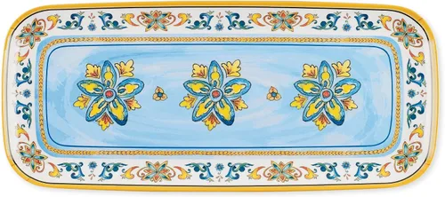 Miniatura 6 de UP ware - Bandeja de servir de melamina floral azul y blanca, bandeja rectangular de 15 x 6.5 pulgadas, bandeja de alimentos sin BPA