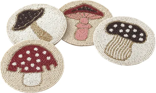 Miniatura 14 de Folkulture Juego de 4 posavasos Posavasos bohemios hechos a mano con cuentas, decoración de mesa decorativa para café y cócteles Bonitas