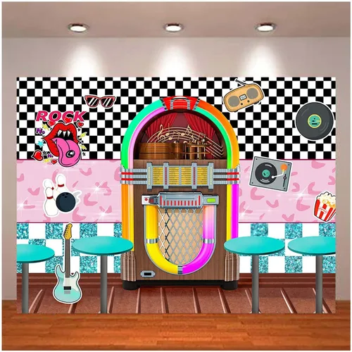 Miniatura 2 de XLL Rock Roll Party Back to 50's Sock Hop Fotografía Fondo de regreso a los años 50 Tienda de soda Fondos de fotos de los años 50 Retro Diner Time