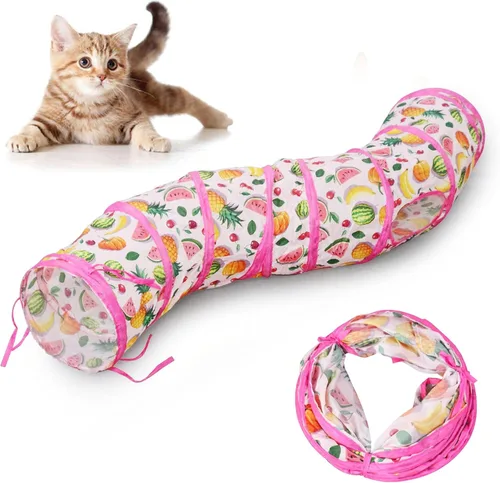 Miniatura 10 de Andiker Túnel para gatos de interior, tubo plegable de arco iris de 45 pulgadas de largo con una divertida bola y 2 agujeros, túnel de conejo