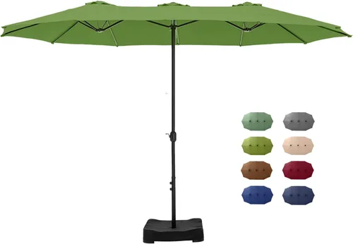 Miniatura 17 de GREEN PARTY Sombrilla de patio rectangular de 15 pies con base incluida, sombrilla de mesa de doble cara con manivela, sombrillas grandes