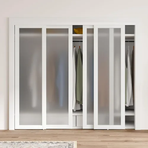 Miniatura 16 de Puerta corredera de armario, puerta corredera de diseño Doble-K, 60"×80" (doble 30"), herrajes incluidos, panel preperforado necesita ensamblar