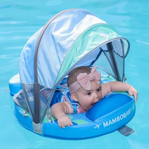 Miniatura 4 de Mambobaby - Flotador con cola y toldo para bebé, anillo de natación para cintura infantil, entrenador de natación y flotador no inflable con correa