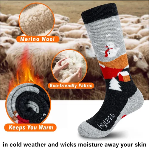Miniatura 2 de Hylaea Calcetines de esquí de lana merino para niños, calcetines térmicos cálidos hasta la rodilla para patinaje de snowboard para niños y niñas