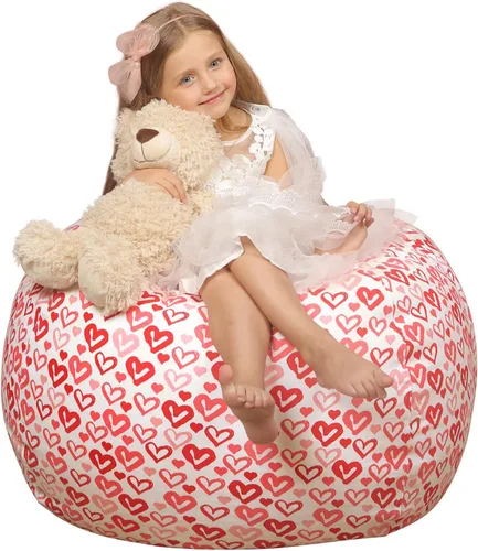 Miniatura 36 de WEKAPO Puf de almacenamiento de animales de peluche para niños, puf con cremallera rellenable para organizar juguetes de peluche, lona de algodón
