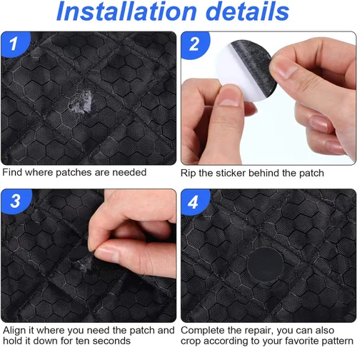 Miniatura 3 de Boao 80 parches de reparación para chaquetas de plumón, abrigo acolchado, cinta de reparación de tela de nylon, autoadhesiva, impermeable, Negro