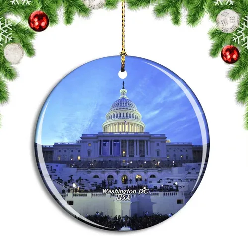 Estados Unidos América Capitol Hill Washington Dc Adorno de árbol de Navidad Decoración colgante colgante Decoración Ciudad Viaje Souvenir Colección