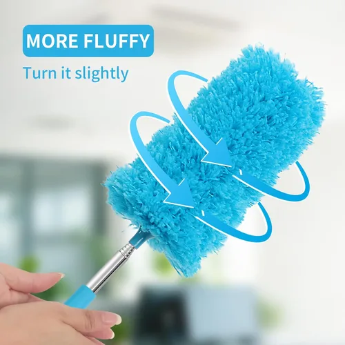 Miniatura 2 de Mini plumero de microfibra para limpieza, plumero de mano con poste de extensión, pequeño plumero lavable para interior de automóvil, oficina, Azul