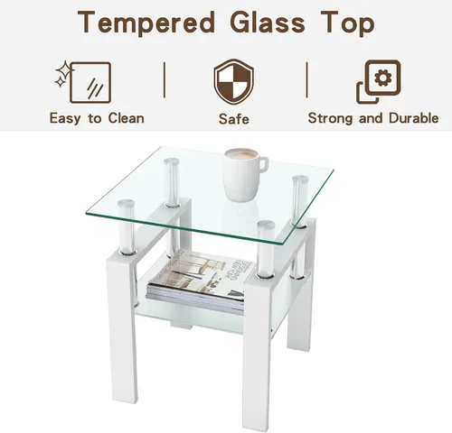 Miniatura 3 de Mesa auxiliar moderna de vidrio templado, mesa de centro cuadrada para sala de estar, mesa de té de cristal, mesa auxiliar de sofá