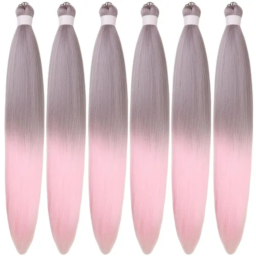 Miniatura 66 de Cabello trenzado preestirado rosa magenta, extensiones de cabello sintético de color rosa para trenzas, no tóxico, hipoalergénico