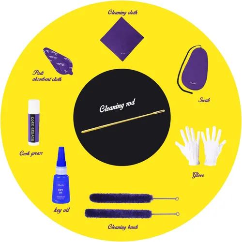 Miniatura 3 de Kit de limpieza para el cuidado de la limpieza de flautas: aceite de llave + grasa de corcho + hisopo + paño de limpieza + cepillo de limpieza +