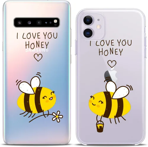 Miniatura 3 de Fundas a juego para parejas compatibles con iPhone 16 15 14 13 12 11 Pro Max Mini Xs X 6s 8 Plus 7+ Xr 10 SE 5 I Love You Cover Honey Bee Silicona
