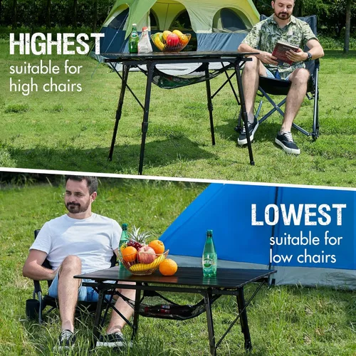Miniatura 10 de PORTAL Mesa de camping plegable portátil con patas ajustables, mesa plegable de aluminio mesa enrollable con bolsa de transporte para exteriores