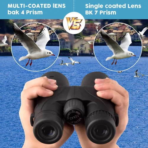 Miniatura 3 de Prismáticos de 10 x 42 para adultos, binoculares profesionales de alta definición BAK4 con lente de prisma para observación de aves, caza, viajes