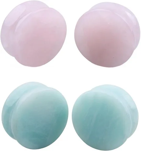 Miniatura 2 de NewZenro 2Pairs Rose Quartz Aventurine Natural Organic Stone Ear Plugs Gauges Tunnel Expanders Stretcher Double Flared Tiendaite Flesh Piercings
