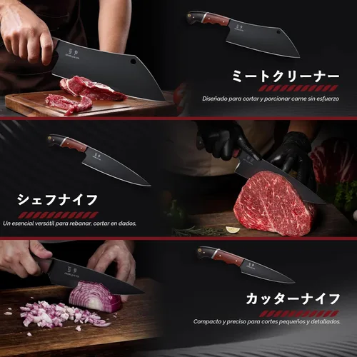 Miniatura 2 de DRGSKL Juego de cuchillos de chef japoneses, 3 piezas de cuchillos de cocina para cocinar, juego de cuchillos de carnicero con mango de madera