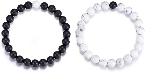 Miniatura 6 de ZC LI JEWELRY Pulsera de piedra natural con cuentas de ágata negra mate para él y ella