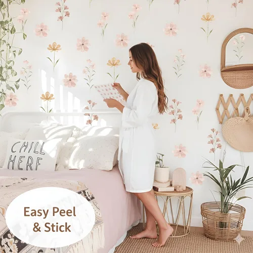 Miniatura 6 de 48 PCS Calcomanías de Flores Bohemias Calcomanías de Pared de Margaritas para Habitaciones de Niñas, Salas de Juegos y Guarderías Impresión de Doble