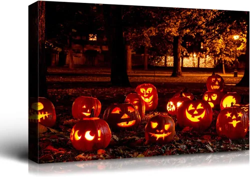 Miniatura 74 de Denozer - Pintura artística de pared de Halloween, impresión artística sobre lienzo para dormitorio, sala de estar, decoración de pared del hogar