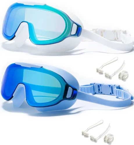 Miniatura 12 de Gafas de natación, gran angular antivaho y a prueba de fugas UV, gafas de natación de moda para hombres y mujeres Espejo deslumbrante blanco