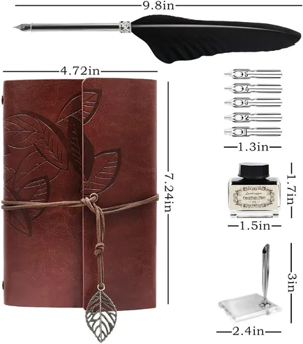 Miniatura 2 de GCCL Juego de Pluma y Tinta, Juego de Plumas de Caligrafía de Pluma Antigua para Mojar, incluye Pluma de Pluma, 5 Plumillas de Repuesto, Base
