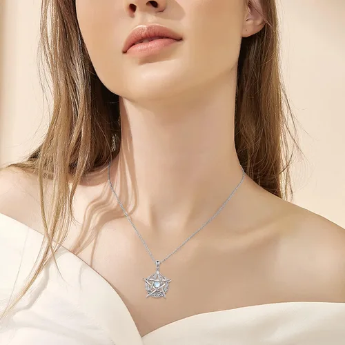 Miniatura 2 de ONEFINITY Collar de piedra lunar cruz de plata esterlinadrgaonhongoluna crecientepentagramatalismán collar con colgante de nudo celta regalos
