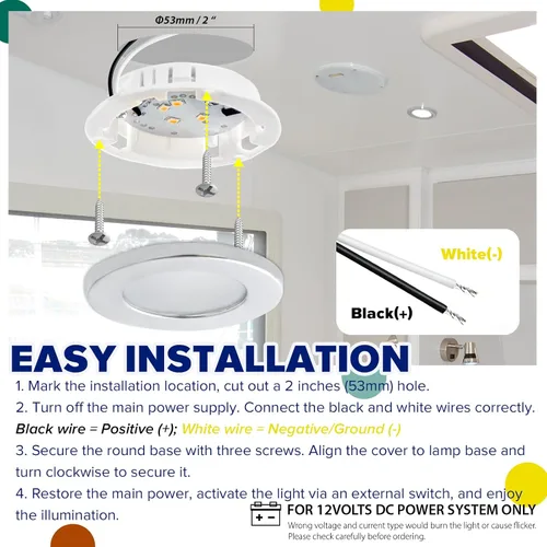 Miniatura 7 de Luces interiores de 12 V de bajo voltaje para debajo del gabinete, luz LED de disco regulable para cámper, remolque, RV, barco, luz de techo