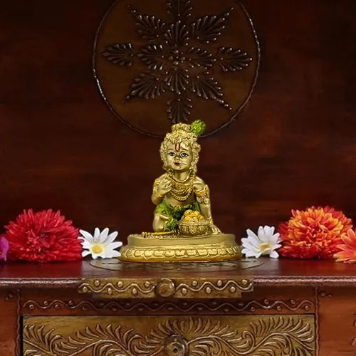 Miniatura 3 de Ídolo de Krishna Hindu God Baby Krishna – 3.7 pulgadas de alto, estatua india de Krishna para el hogar, oficina, templo mandir, artículo de Pooja