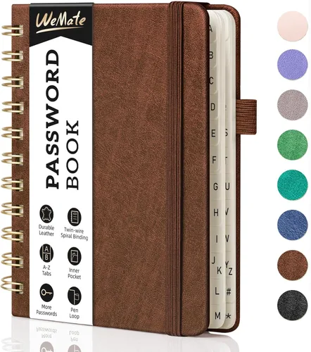 Miniatura 42 de WEMATE Libro de contraseñas con pestañas alfabéticas, libro en espiral para personas mayores, cuaderno de contraseñas de Internet, diario